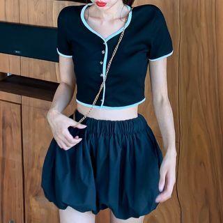 Contrast Trim Short-sleeve Top / Shorts