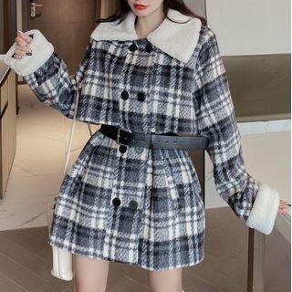 Plaid Double-breasted Coat Plaid - Black & White - One Size