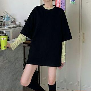 Short-sleeve Tie-back T-shirt / Neon Mesh Top