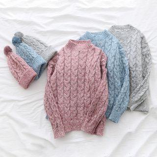 Set: Cable-knit Sweater + Bobble Knit Beanie