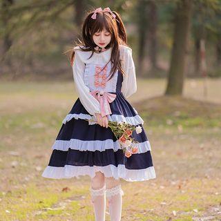 Bow Frill Trim Overall Dress