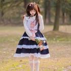 Bow Frill Trim Overall Dress