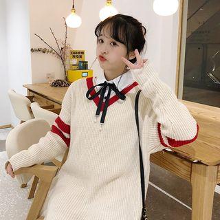 Contrast-trim Sweater Dress/ Tie-neck Shirt