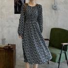 Smocked Waist Round Neck Floral Midi Dress