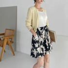 Plain / Pattern Drawstring Flared Shorts