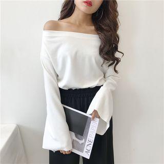 Off-shoulder Wide-sleeve Knit Top