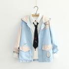 Cartoon Print Contrast Color Hooded Jacket / Embroidered Shirt