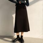 Contrast Stitched Slit Midi A-line Skirt