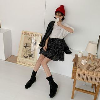 Band-waist Crystal-pleat Dotted Flare Skirt
