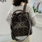 Patterned Faux Leather Backpack Brown - One Size