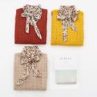 Set: Perforated Knit Vest + Floral Print Chiffon Blouse