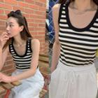 Striped Ribbed Tank Top Black - One Size