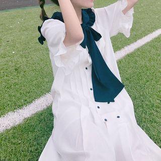 Short-sleeve Frilled Trim Sailor Collar Dress