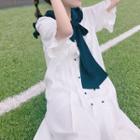 Short-sleeve Frilled Trim Sailor Collar Dress