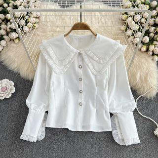 Long Sleeve Frilled Plain Shirt