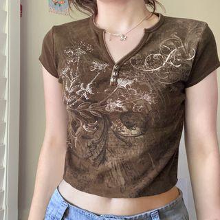 Graphic Short Sleeve Button-front Top
