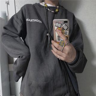 Long-sleeve Letter Printed Sweatshirt Dark Gray - One Size