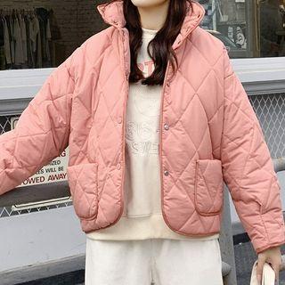 Contrast Trim Stand-collar Padded Jacket