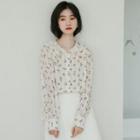 Long-sleeve Floral Print Chiffon Blouse As Shown In Figure - One Size