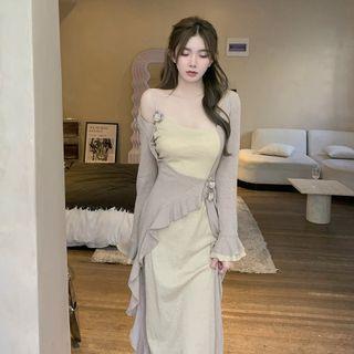Mock Two-piece Ruffle Suspender Skirt
