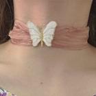 Alloy Butterfly Fabric Choker White Butterfly - Pink - One Size