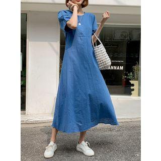 Pleated-sleeve Maxi Flare Dress