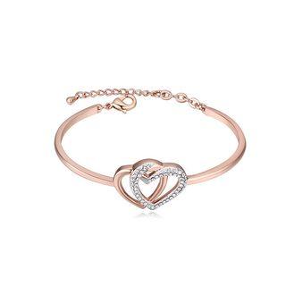 Fashion Plated Rose Gold Heart Bangle With White Austrian Element Crystal