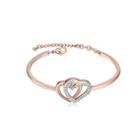Fashion Plated Rose Gold Heart Bangle With White Austrian Element Crystal