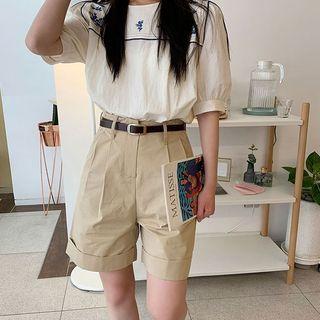Pintuck-trim Cuff-hem Shorts