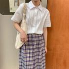 Short-sleeved Blouse + Checked A-line Skirt