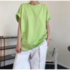 Short-sleeve Plain T-shirt Fruit Green - One Size
