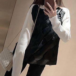 Woven Panel Sweater White - One Size
