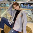 Animal Embroidered Loose-fit Cardigan Gray - One Size