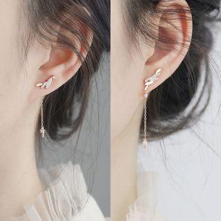 S925 Silver Rhinestone Drop Earring Leaf - Gold - One Size