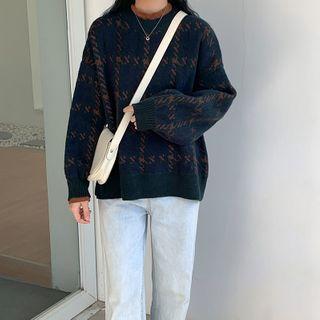 Round Neck Houndstooth Sweater