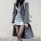 Double-breasted Long Coat / Plain Cropped Hoodie / Mini Pencil Skirt