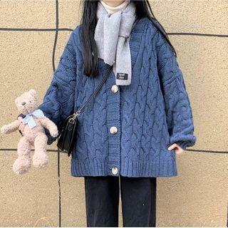 Chunky Knit Cardigan Blue - One Size