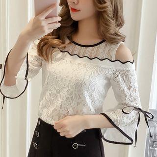 3/4-sleeve Cutout Lace Top