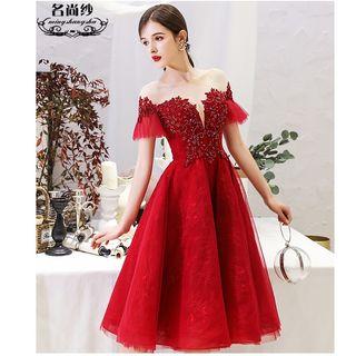 Embellished Short-sleeve Short Prom Dress