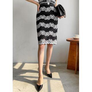 Two-tone Lace Midi Pencil Skirt