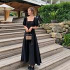 Puff-sleeve Cutout-back Maxi A-line Dress