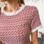 Round-neck Short-sleeve Patterned Knit Top