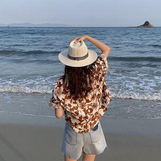 Color-block Straw Hat Beige - M (56-58cm)