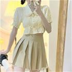 Peter Pan Collar Lace Trim Blouse / Pleated A-line Skirt
