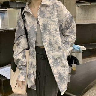 Long-sleeve Print Shirt White & Grey - One Size