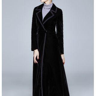 Notch Lapel Snap-button Maxi Coat