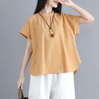 Short-sleeve Cotton Linen Blouse