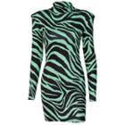 Long-sleeve Mock-neck Zebra Print Cutout Mini Sheath Dress