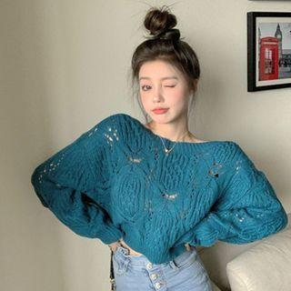 Pointelle Knit Sweater Peacock Blue - One Size