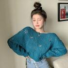Pointelle Knit Sweater Peacock Blue - One Size